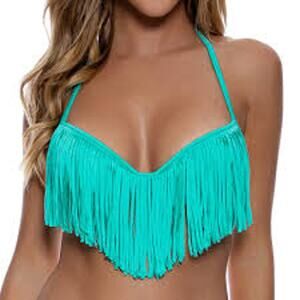 LULI FAMA Cosita Buena Push Up Fringe Bikini Top Sz Medium M SEXY SIREN MERMAID